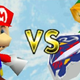 Mario and Link face-off in the versus screen of Smash Bros. 64.